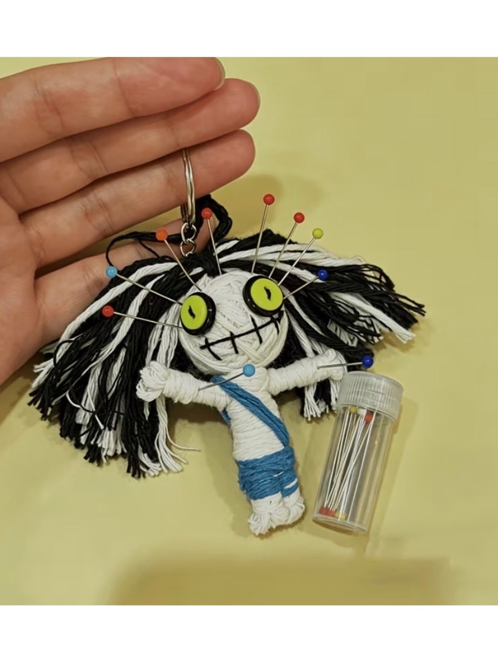 Halloween Voodoo Doll Keychain with Colorful Pins & Mini Container